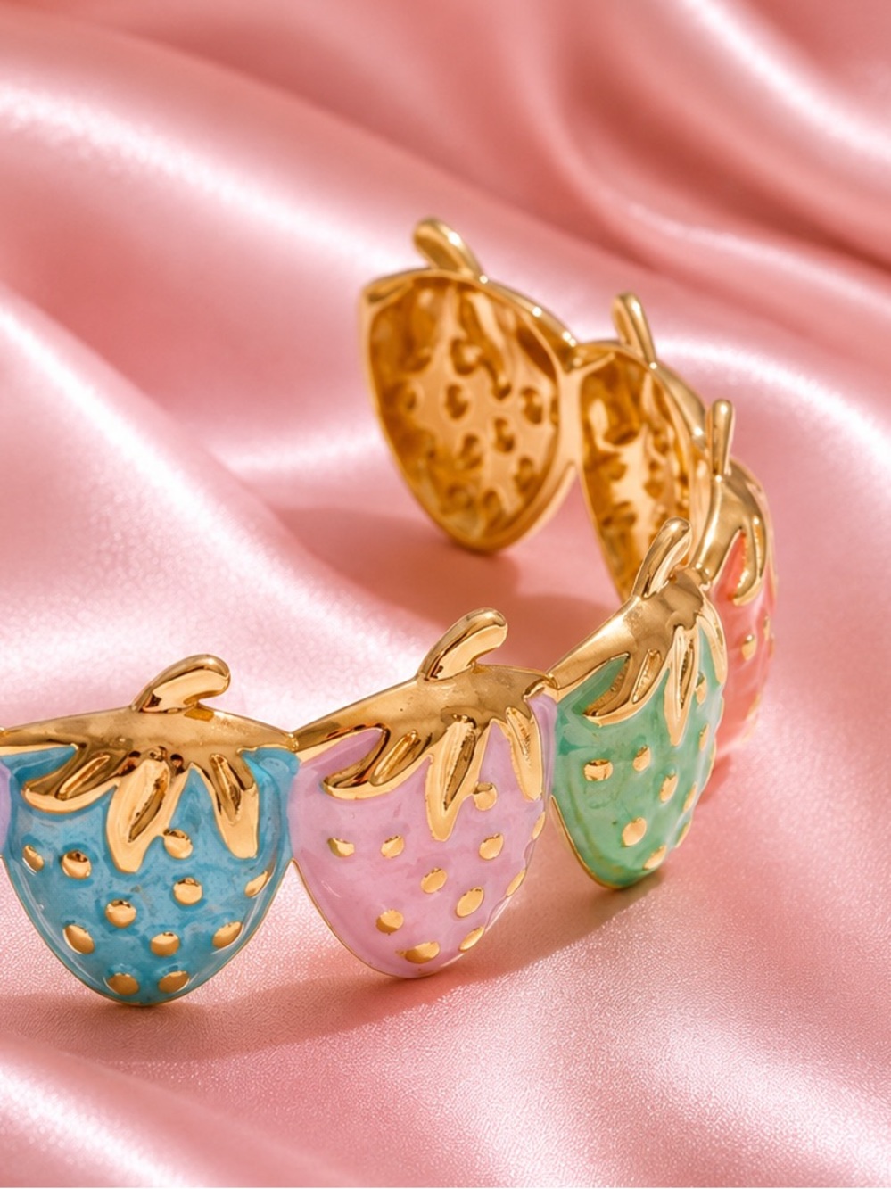 Strawberry Pastel Multicolor Gold Bangle Bracelet - Picture 9 of 11